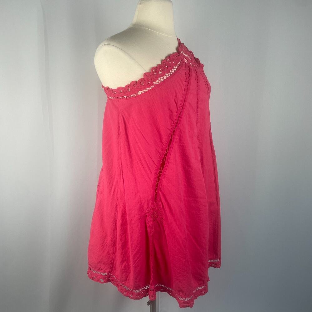 Free People Swing Dress Size Large Hot Pink One Shoulder Lace Boho Festival - Picture 6 of 15
